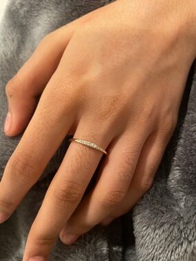 Sterling silver dainty 18kt Gold vermeil Band Ring with Pavé Stones - Gold 6